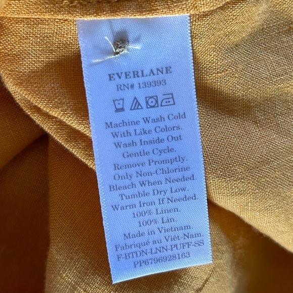 Everlane Linen Button Puff Sleeve Square Neckline Top in Sunny Orange - Picture 10 of 10